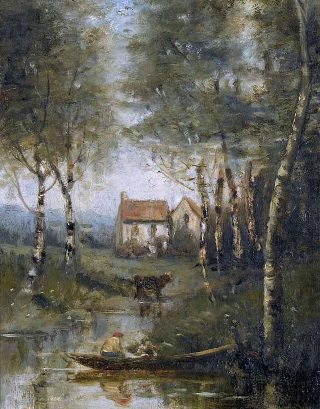 Jean-Baptiste-Camille Corot La riviere en bateau et la maison China oil painting art